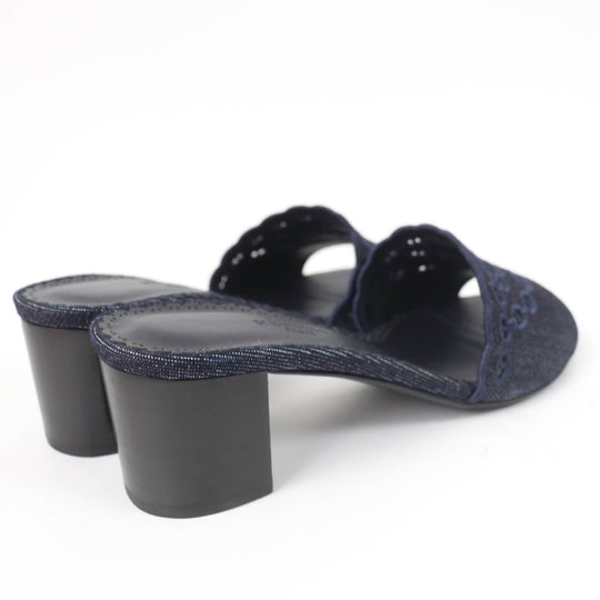HERMES Sandals Denim, Leather Indigo Mule Women 37 Used Authentic