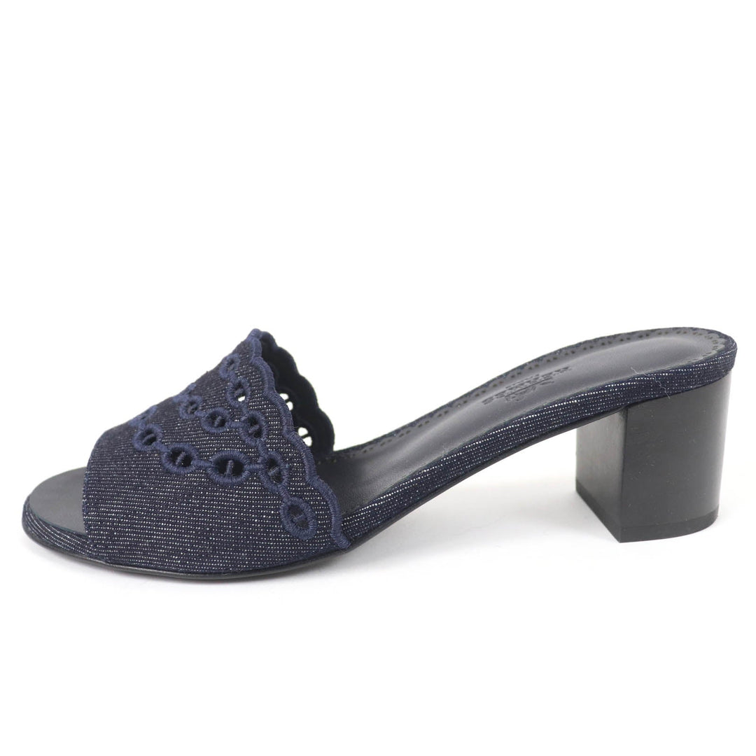 HERMES Sandals Denim, Leather Indigo Mule Women 37 Used Authentic