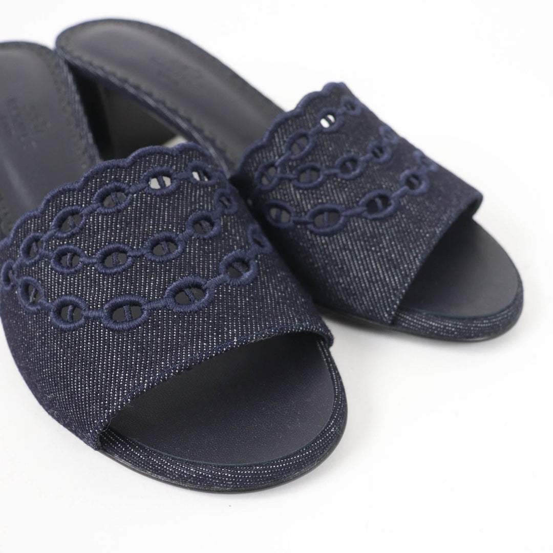 HERMES Sandals Denim, Leather Indigo Mule Women 37 Used Authentic