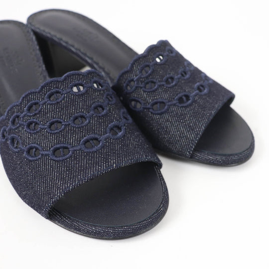 HERMES Sandals Denim, Leather Indigo Mule Women 37 Used Authentic