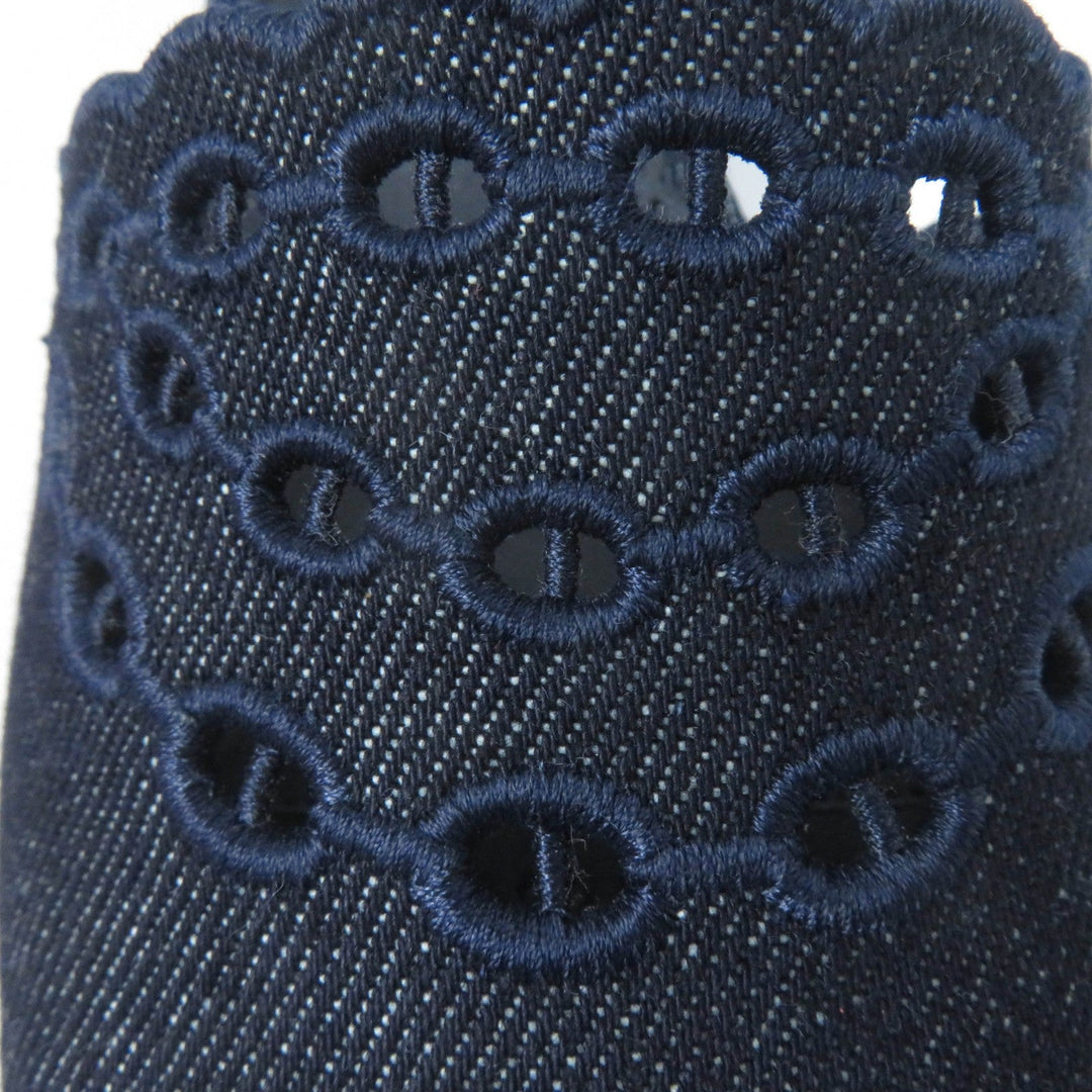 HERMES Sandals Denim, Leather Indigo Mule Women 37 Used Authentic