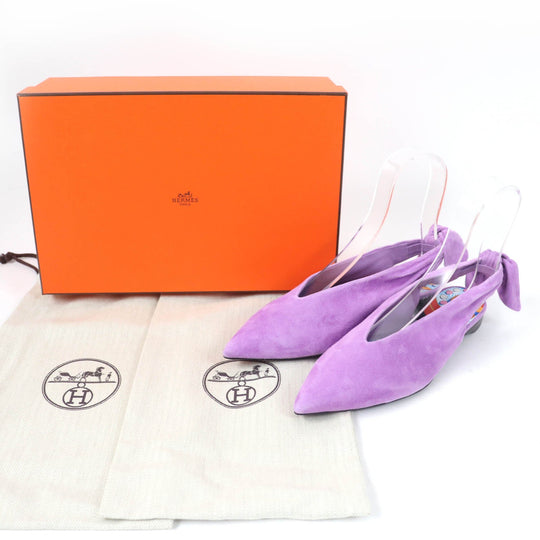 HERMES pumps Main: Suede leather purple Eva Women 37 Used Authentic
