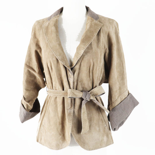 Brunello Cucinelli Jacket leather, otton Beige Women 44 Used Authentic