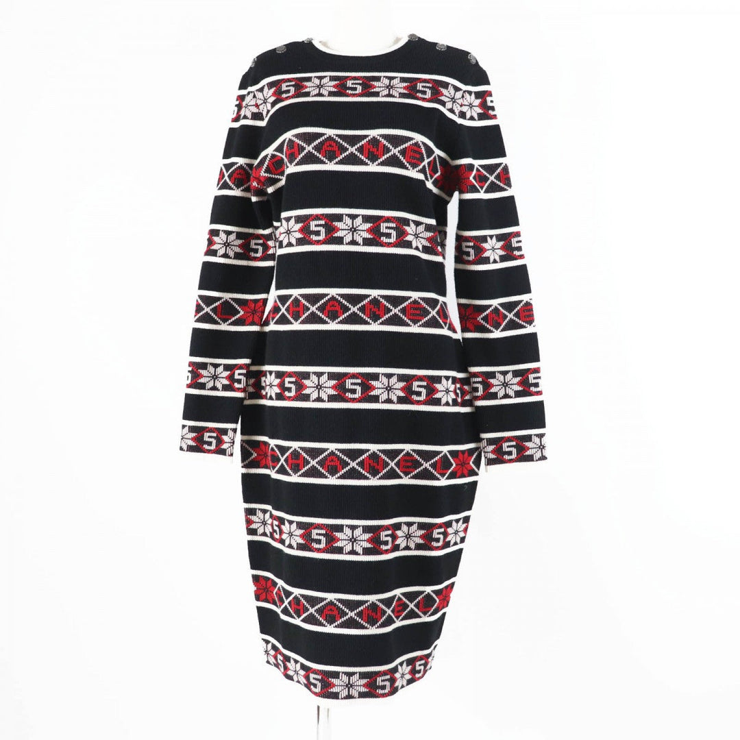 CHANEL one piece 19K P62575 Main: 80% cashmere, Main: 20% polyamide Black red white Women 42 Used Authentic
