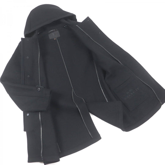 COACH Duffel coat Outer material: 78% wool, Outer material: 22% nylon, Lining: 100% cupra, Leather part: cowhide black mens L Used Authentic