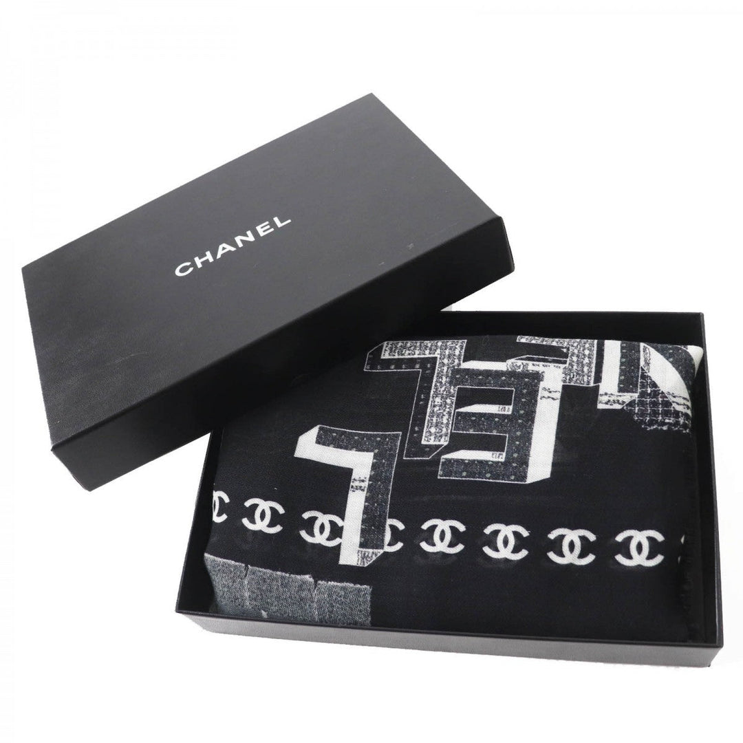 CHANEL scarf 21B Main: 70% wool, Main: 30% cashmere Black White Women Used Authentic