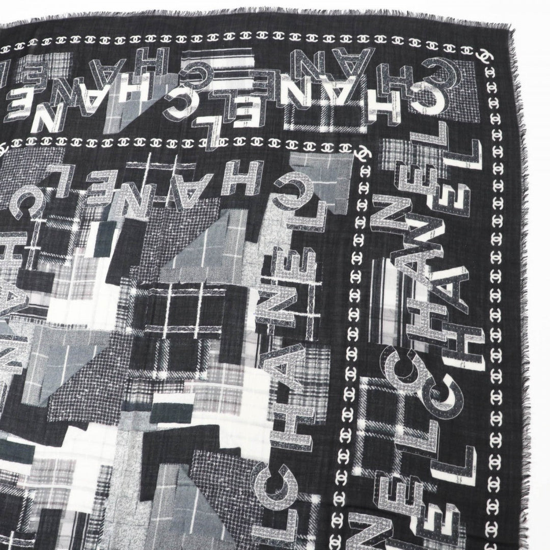 CHANEL scarf 21B Main: 70% wool, Main: 30% cashmere Black White Women Used Authentic