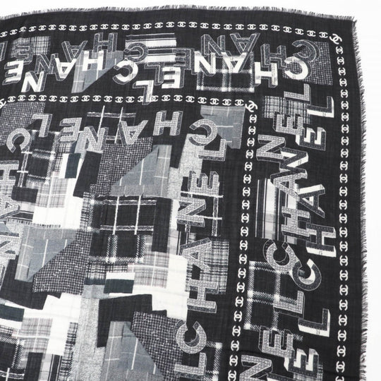 CHANEL scarf 21B Main: 70% wool, Main: 30% cashmere Black White Women Used Authentic