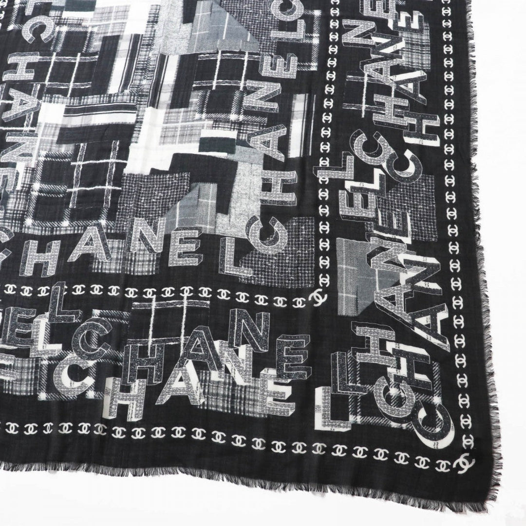 CHANEL scarf 21B Main: 70% wool, Main: 30% cashmere Black White Women Used Authentic