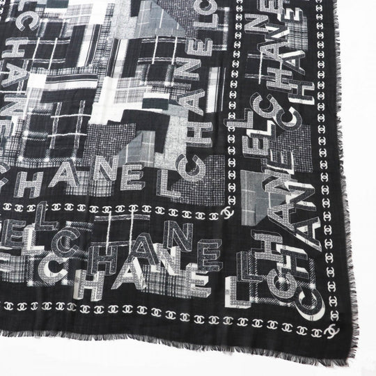 CHANEL scarf 21B Main: 70% wool, Main: 30% cashmere Black White Women Used Authentic