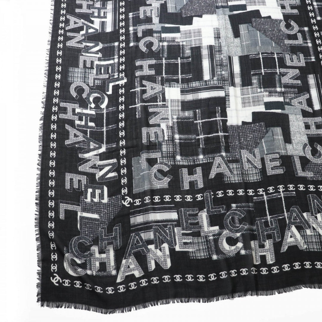 CHANEL scarf 21B Main: 70% wool, Main: 30% cashmere Black White Women Used Authentic
