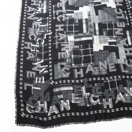 CHANEL scarf 21B Main: 70% wool, Main: 30% cashmere Black White Women Used Authentic