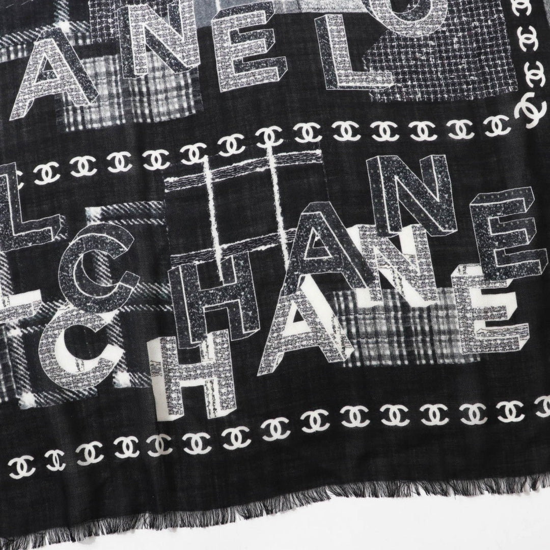 CHANEL scarf 21B Main: 70% wool, Main: 30% cashmere Black White Women Used Authentic