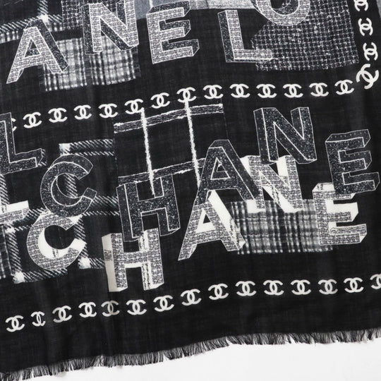 CHANEL scarf 21B Main: 70% wool, Main: 30% cashmere Black White Women Used Authentic