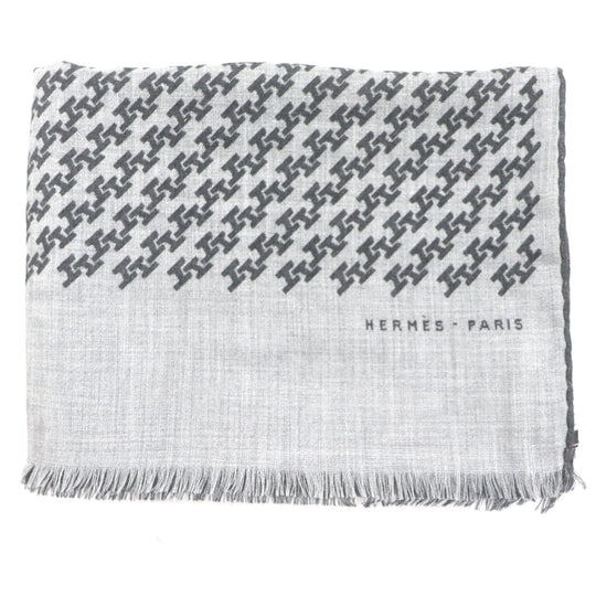 HERMES Scarf Main: 70% cashmere, Main: 30% silk Black Grey H ambriquet mens Used Authentic