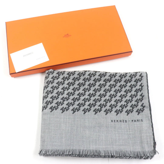 HERMES Scarf Main: 70% cashmere, Main: 30% silk Black Grey H ambriquet mens Used Authentic