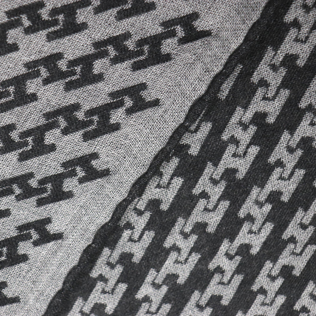 HERMES Scarf Main: 70% cashmere, Main: 30% silk Black Grey H ambriquet mens Used Authentic