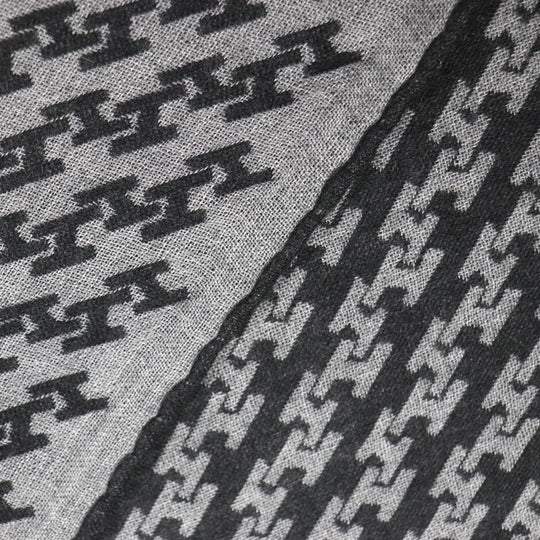 HERMES Scarf Main: 70% cashmere, Main: 30% silk Black Grey H ambriquet mens Used Authentic