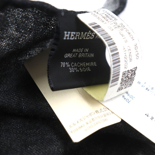 HERMES Scarf Main: 70% cashmere, Main: 30% silk Black Grey H ambriquet mens Used Authentic