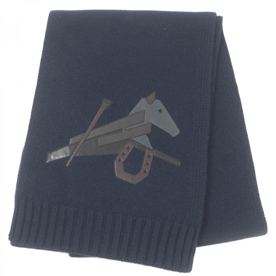 HERMES Scarf H393803T Main: 80% cashmere, Main: 20% silk, Part: Lamb leather Navy Puzzle Equestre mens Used Authentic