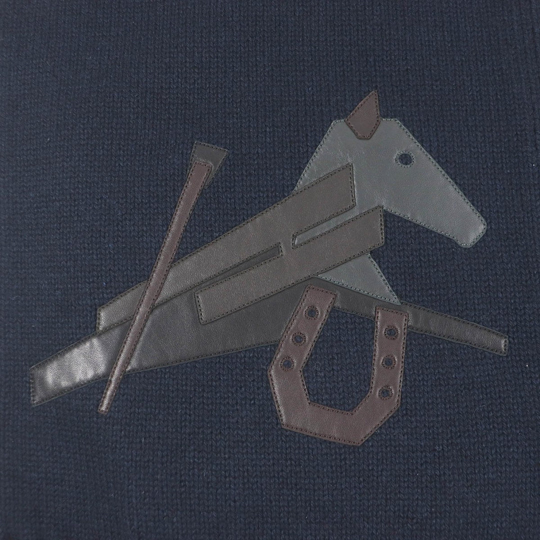 HERMES Scarf H393803T Main: 80% cashmere, Main: 20% silk, Part: Lamb leather Navy Puzzle Equestre mens Used Authentic