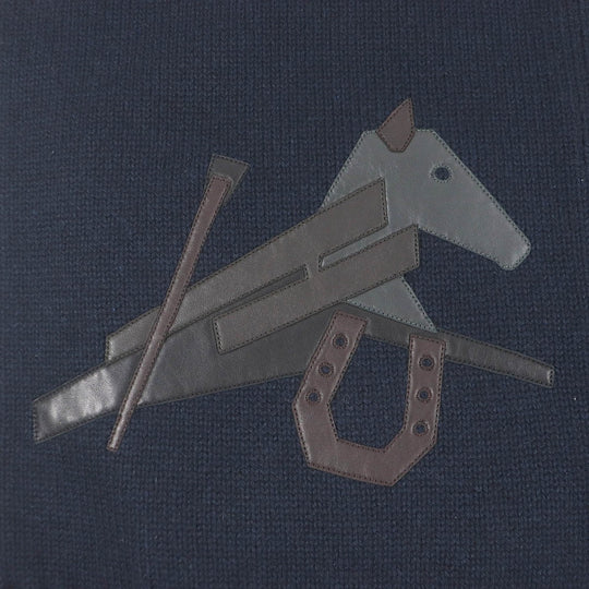 HERMES Scarf H393803T Main: 80% cashmere, Main: 20% silk, Part: Lamb leather Navy Puzzle Equestre mens Used Authentic