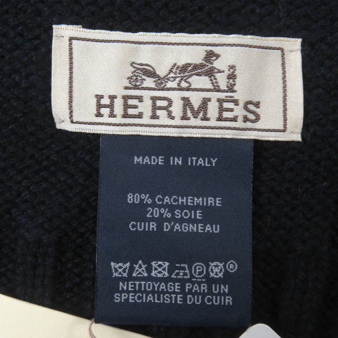 HERMES Scarf H393803T Main: 80% cashmere, Main: 20% silk, Part: Lamb leather Navy Puzzle Equestre mens Used Authentic