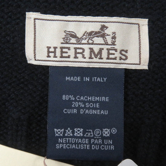 HERMES Scarf H393803T Main: 80% cashmere, Main: 20% silk, Part: Lamb leather Navy Puzzle Equestre mens Used Authentic