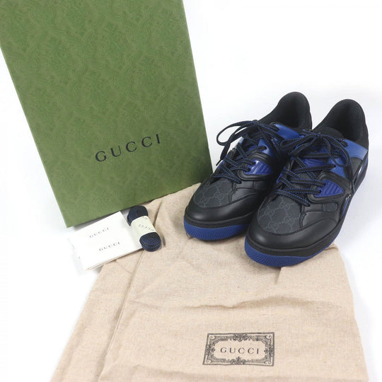 GUCCI Low cut sneakers 724004 Part: Leather Black blue mens 7.5 Used Authentic