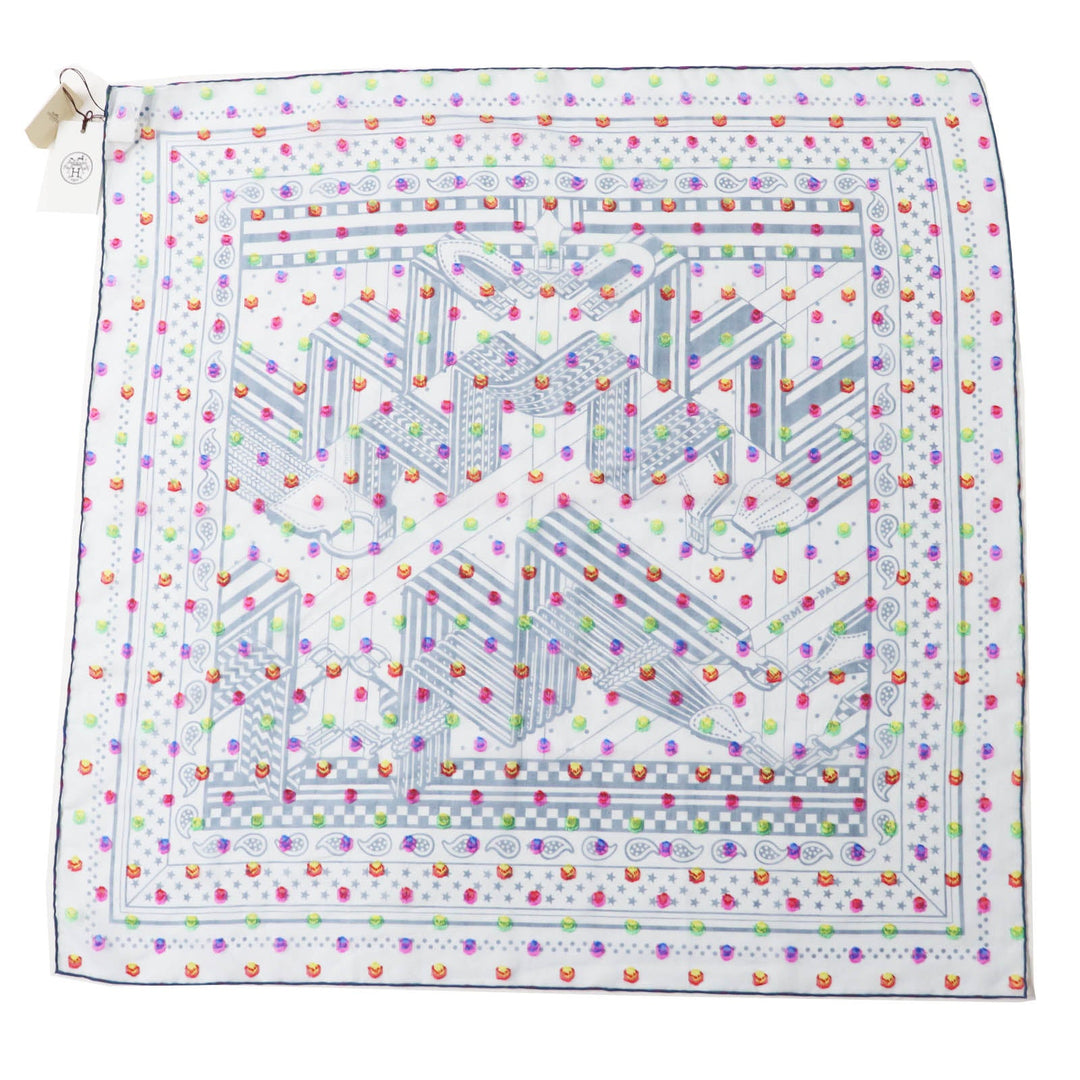 HERMES scarf Main: 78% silk, Main: 22% acetate blue Carre 60 SANGLESENZIGZAG Zigzag sangle BANDANA Women Used Authentic