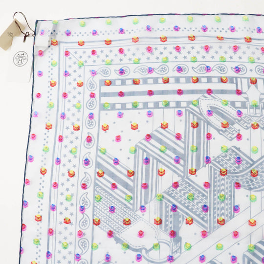 HERMES scarf Main: 78% silk, Main: 22% acetate blue Carre 60 SANGLESENZIGZAG Zigzag sangle BANDANA Women Used Authentic