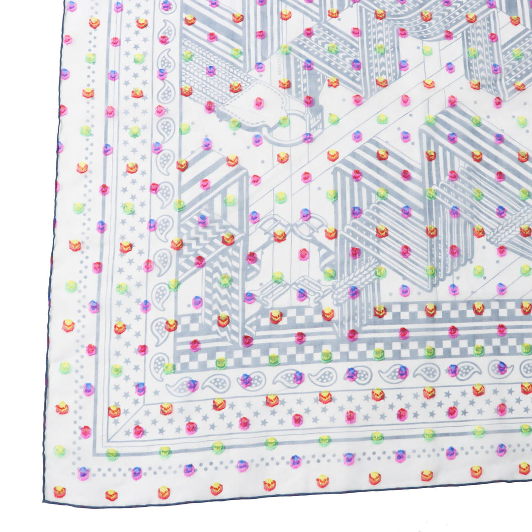 HERMES scarf Main: 78% silk, Main: 22% acetate blue Carre 60 SANGLESENZIGZAG Zigzag sangle BANDANA Women Used Authentic