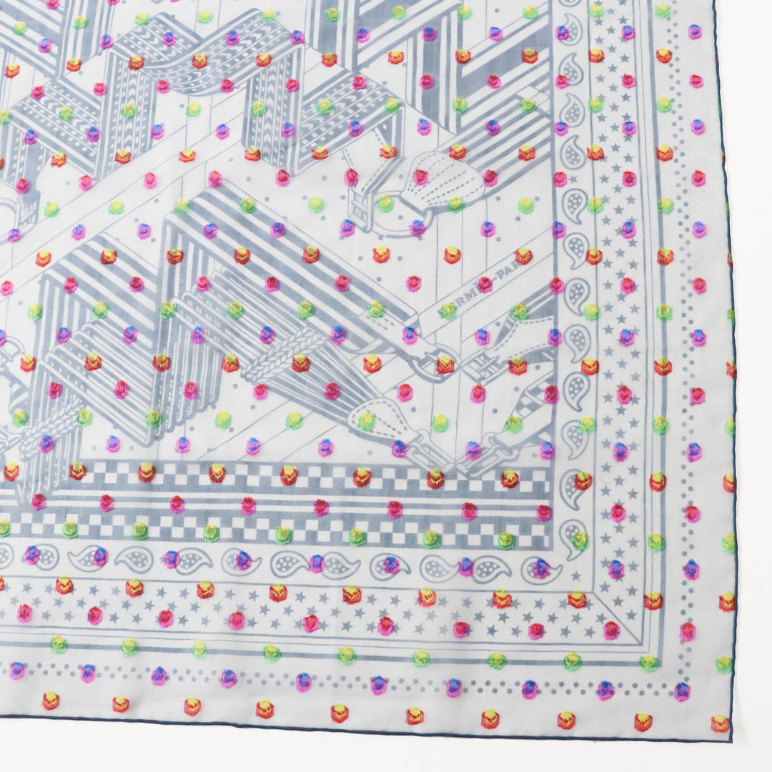 HERMES scarf Main: 78% silk, Main: 22% acetate blue Carre 60 SANGLESENZIGZAG Zigzag sangle BANDANA Women Used Authentic