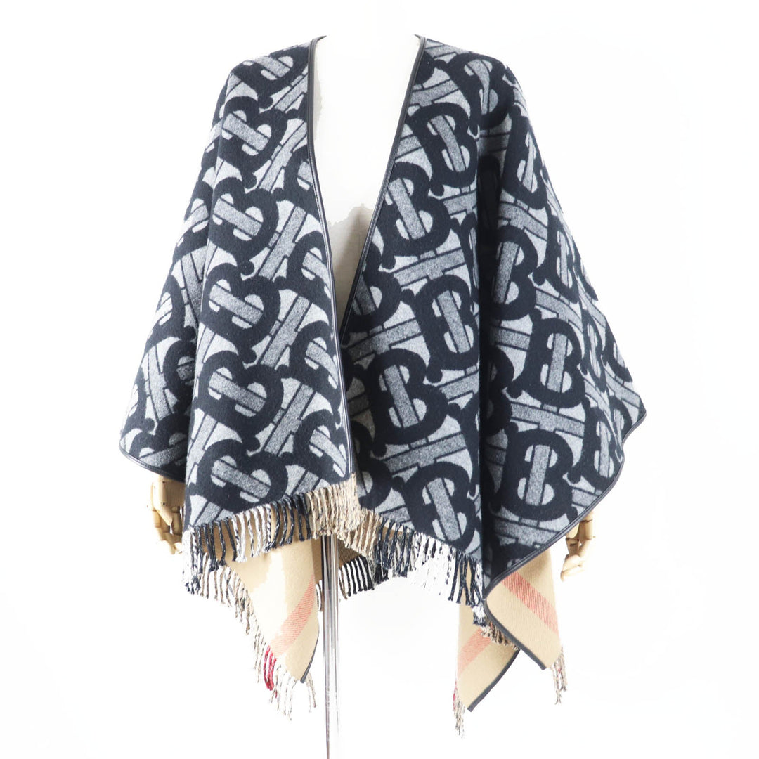 BURBERRY poncho 8050888 Main: 89% wool, Main: 11% cashmere, Part: Lamb leather Black Grey Women Used Authentic