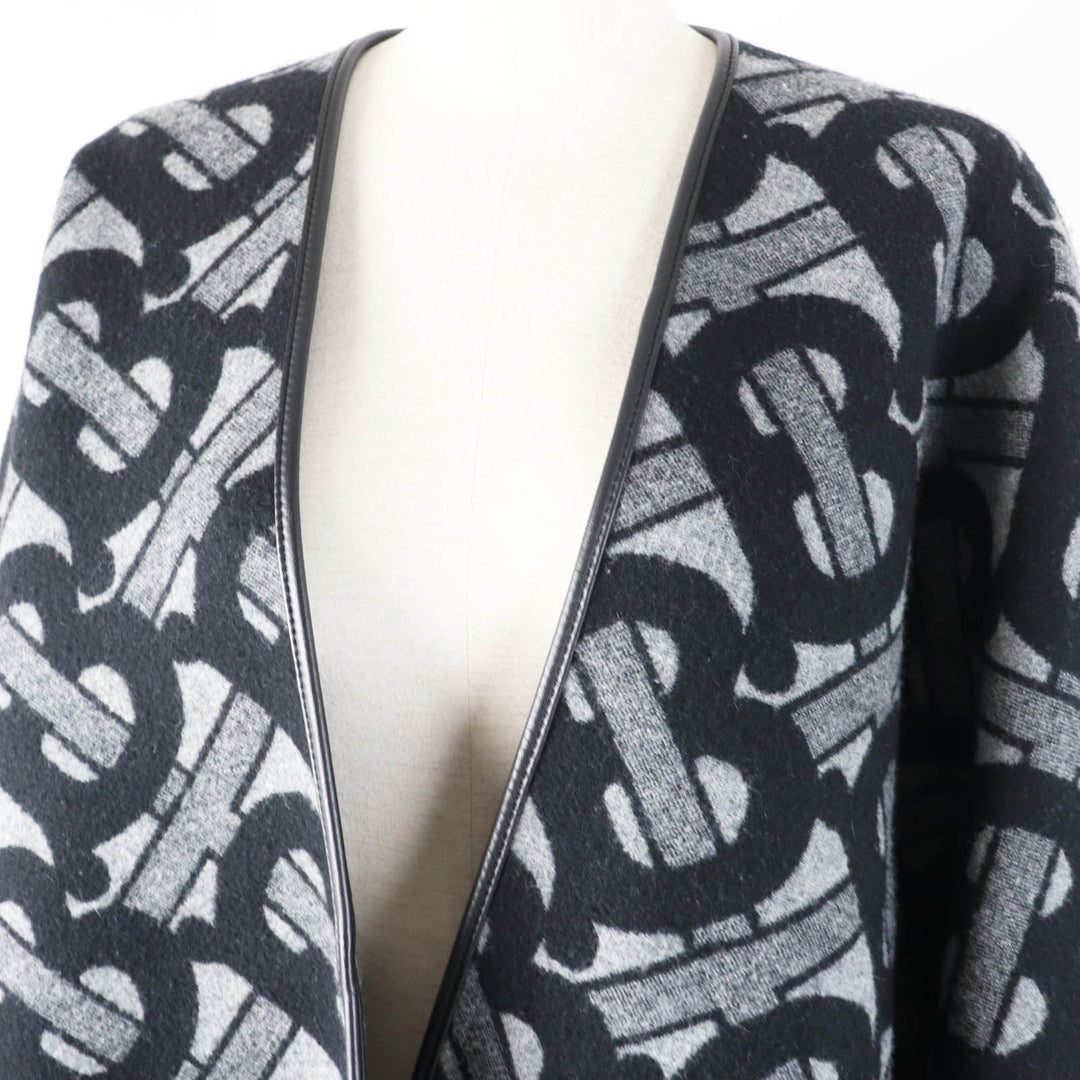 BURBERRY poncho 8050888 Main: 89% wool, Main: 11% cashmere, Part: Lamb leather Black Grey Women Used Authentic