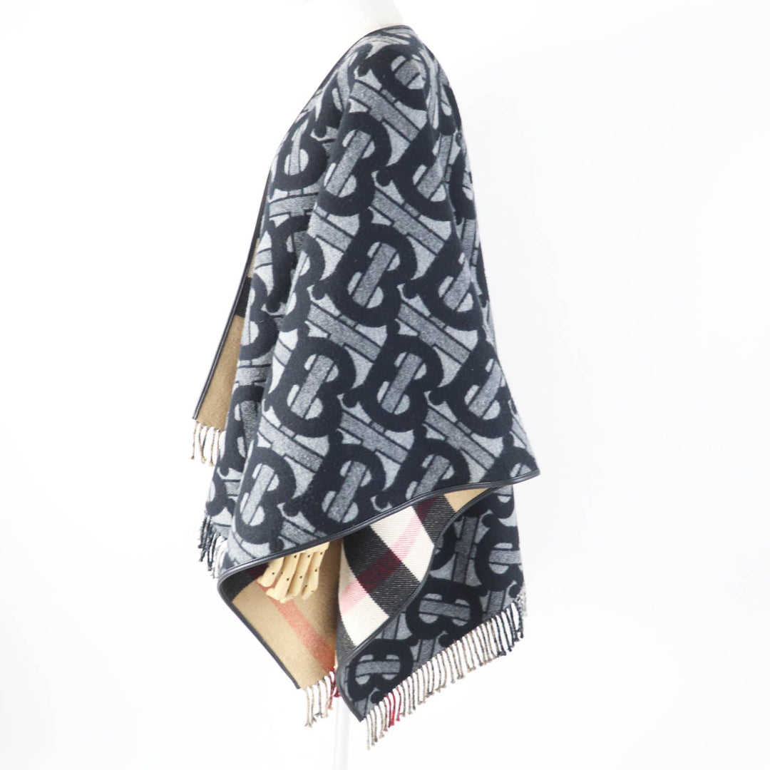 BURBERRY poncho 8050888 Main: 89% wool, Main: 11% cashmere, Part: Lamb leather Black Grey Women Used Authentic
