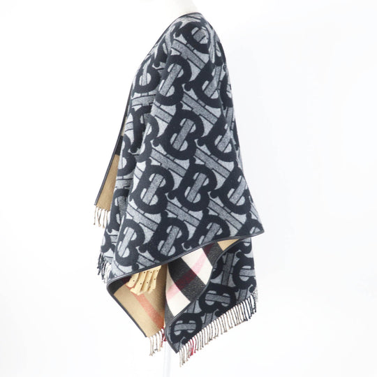 BURBERRY poncho 8050888 Main: 89% wool, Main: 11% cashmere, Part: Lamb leather Black Grey Women Used Authentic