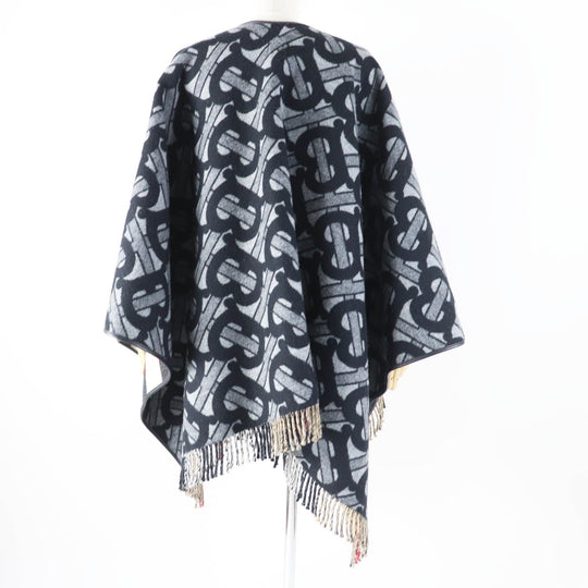 BURBERRY poncho 8050888 Main: 89% wool, Main: 11% cashmere, Part: Lamb leather Black Grey Women Used Authentic
