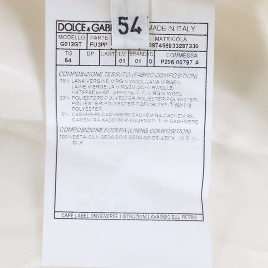 DOLCE&GABBANA Double chester coat G013GT Outer: 75% wool, Outer: 20% polyester, Outer: 5% cashmere, Lining: 100% silk white mens 54 Used Authentic
