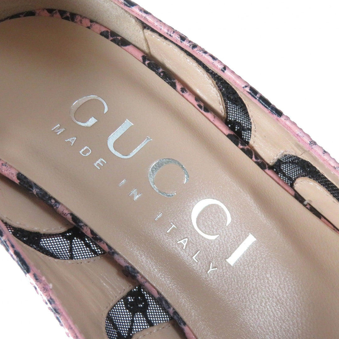 GUCCI pumps 738689 Main: Leather Pink black Women 36.5 Used Authentic