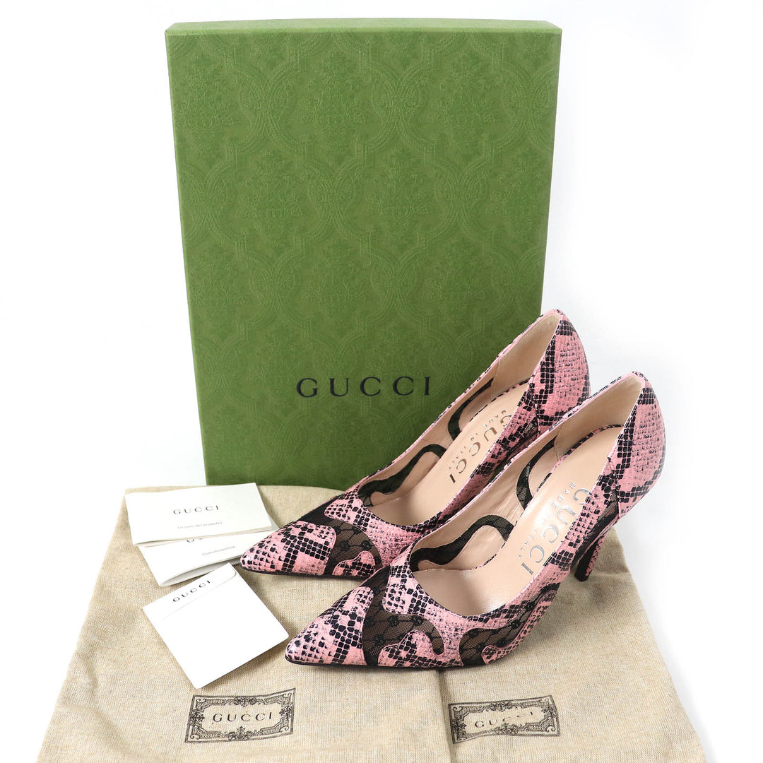 GUCCI pumps 738689 Main: Leather Pink black Women 36.5 Used Authentic