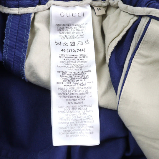 GUCCI Pants 694110 Main: 100% cotton, Leather part: Cowhide Blue white mens 46 Used Authentic