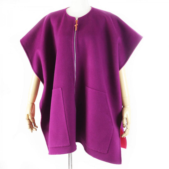 HERMES poncho 3E0222DZ  Main: 100% cashmere, Leather part: Sheepskin Purple pink Women 38 Used Authentic