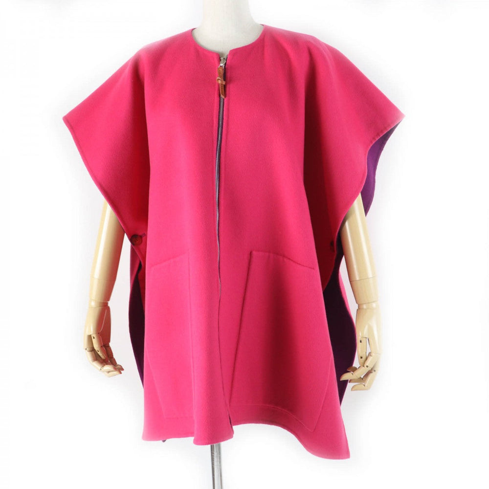 HERMES poncho 3E0222DZ  Main: 100% cashmere, Leather part: Sheepskin Purple pink Women 38 Used Authentic