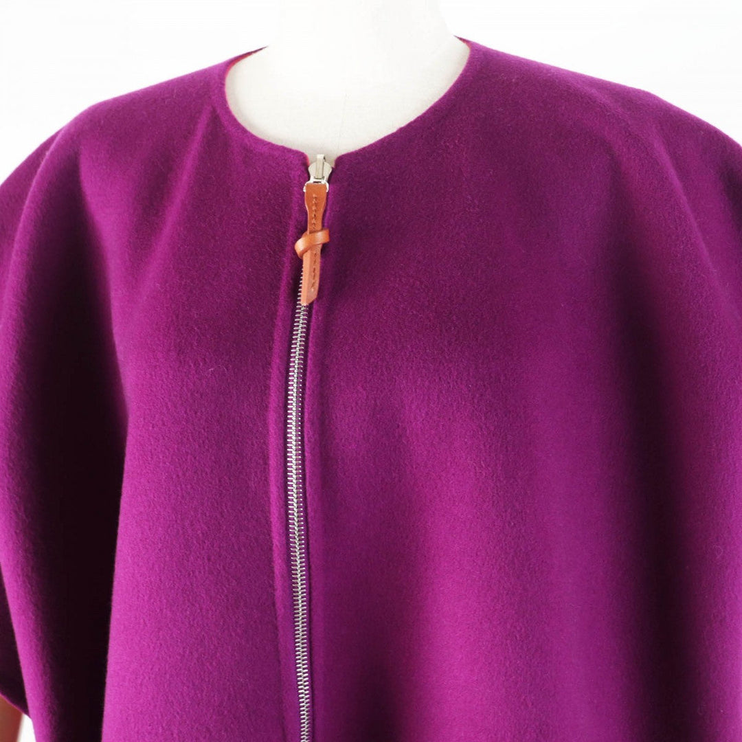 HERMES poncho 3E0222DZ  Main: 100% cashmere, Leather part: Sheepskin Purple pink Women 38 Used Authentic