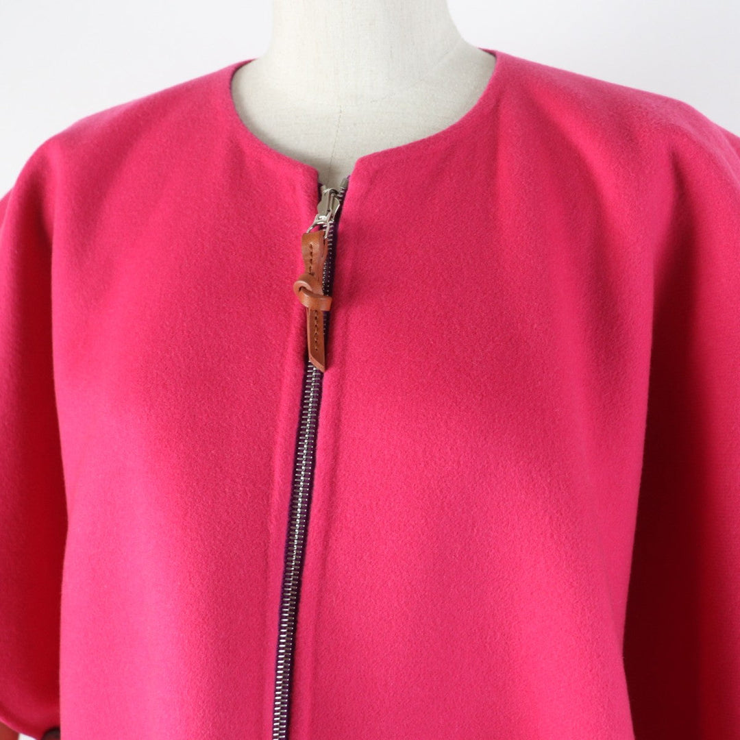 HERMES poncho 3E0222DZ  Main: 100% cashmere, Leather part: Sheepskin Purple pink Women 38 Used Authentic