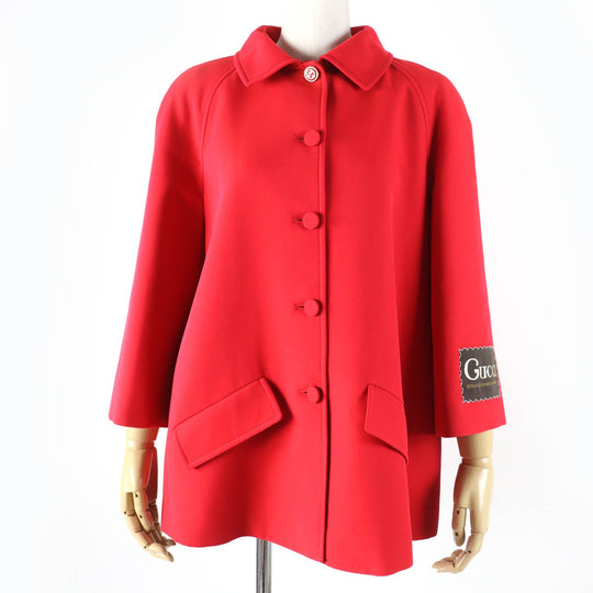 GUCCI Jacket 619359 Main: 54% silk, Main: 46% wool, Part: 100% polyester, Lining: 100% rayon Red Women 40 Used Authentic