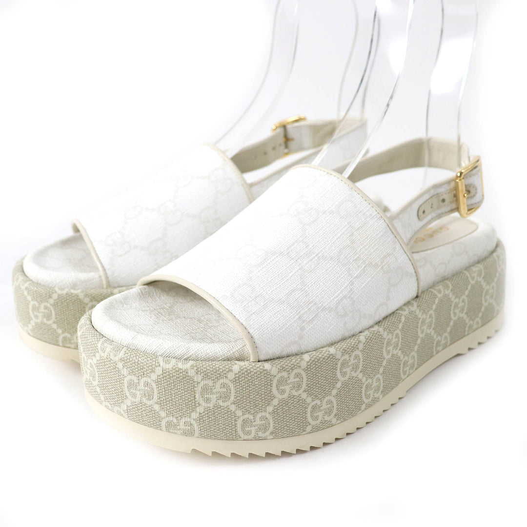 GUCCI Sandals 701153 PVC coated canvas White beige GG Supreme Women 35 Used Authentic