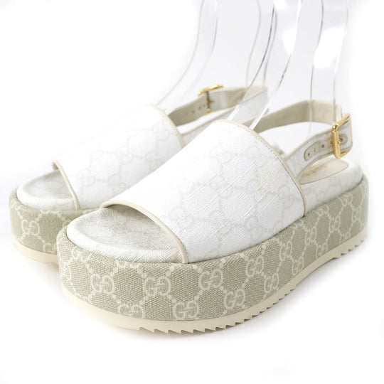 GUCCI Sandals 701153 PVC coated canvas White beige GG Supreme Women 35 Used Authentic
