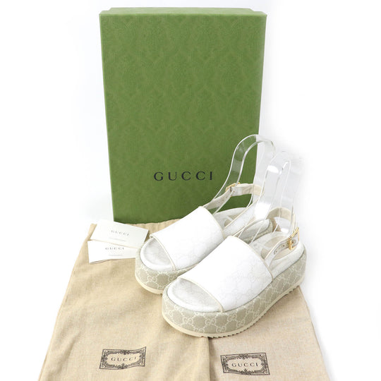 GUCCI Sandals 701153 PVC coated canvas White beige GG Supreme Women 35 Used Authentic